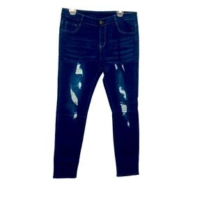 🔥2/ $20 New! Women Sz L Denim  Straight Jeans Distressed Blue